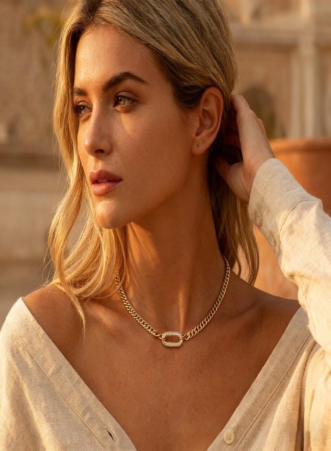 Moodear Gold Necklace for Women Non Tarnish - Chunky Cuban Link Chain Choker Trendy Paved CZ Pendant Dainty Necklaces for Women Jewelry Gifts - Image 5